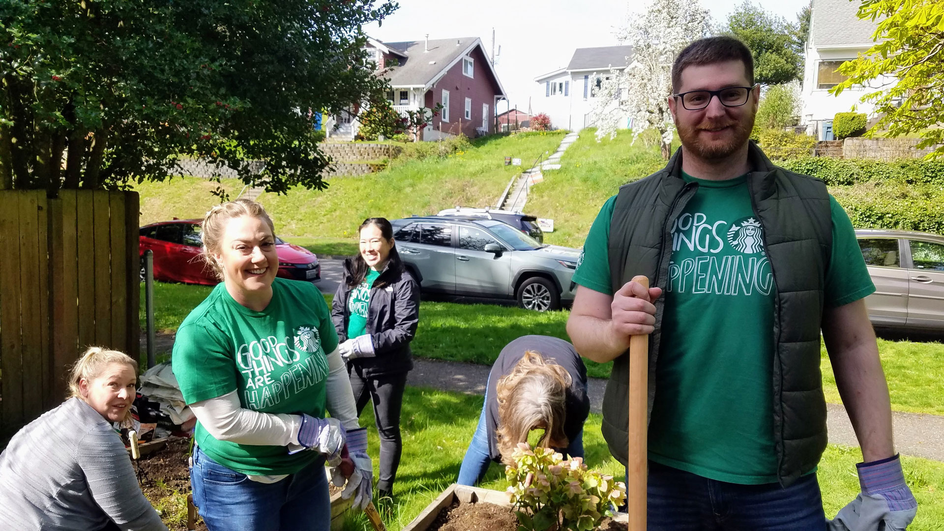 Starbucks supports AIDNW immigrant programs at the Tacoma Hospitality House with yard upgrades.